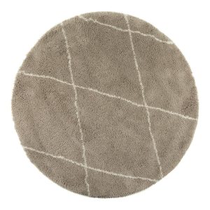 Interieur05 Berber Rond vloerkleed hoogpolig Grijs/Beige/Zand/Cream –