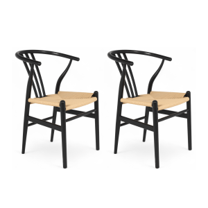 Furnhouse eetkamerstoel Nicoline – Zwart – Papiergaren – Set van 2