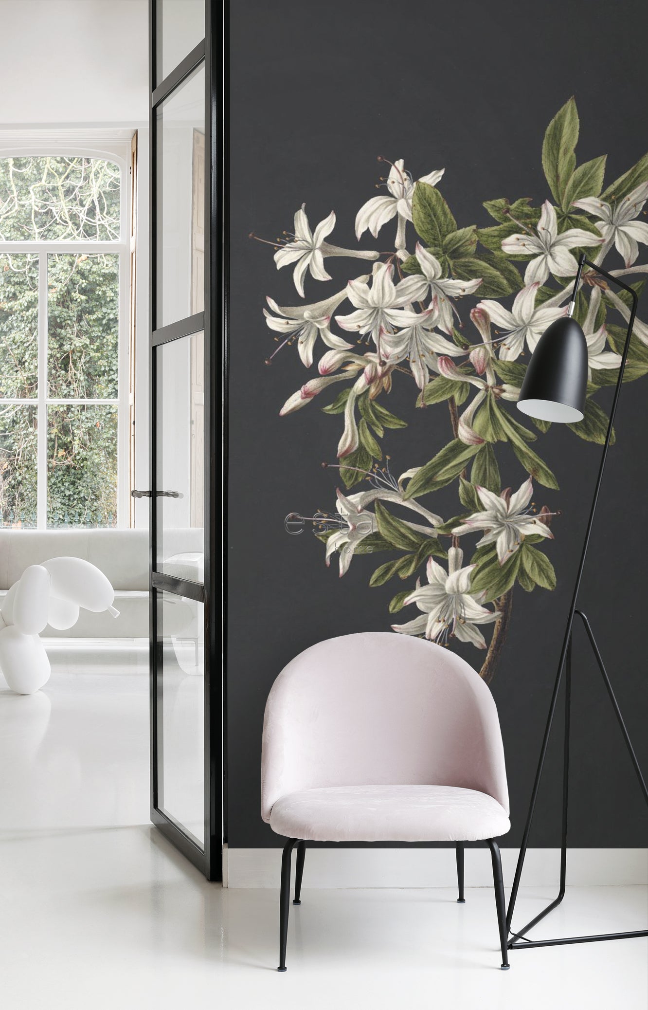 ESTAhome fotobehang bloesemtak licht roze en zwart - 186 x 279 cm - 15