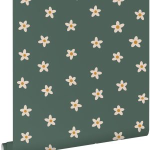 ESTAhome behang madeliefjes donkergroen – 53 cm x 10.05 m – 131116