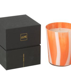 J-Line geurkaars Noa Strepen – Stone & Rock – glas – oranje – medium –