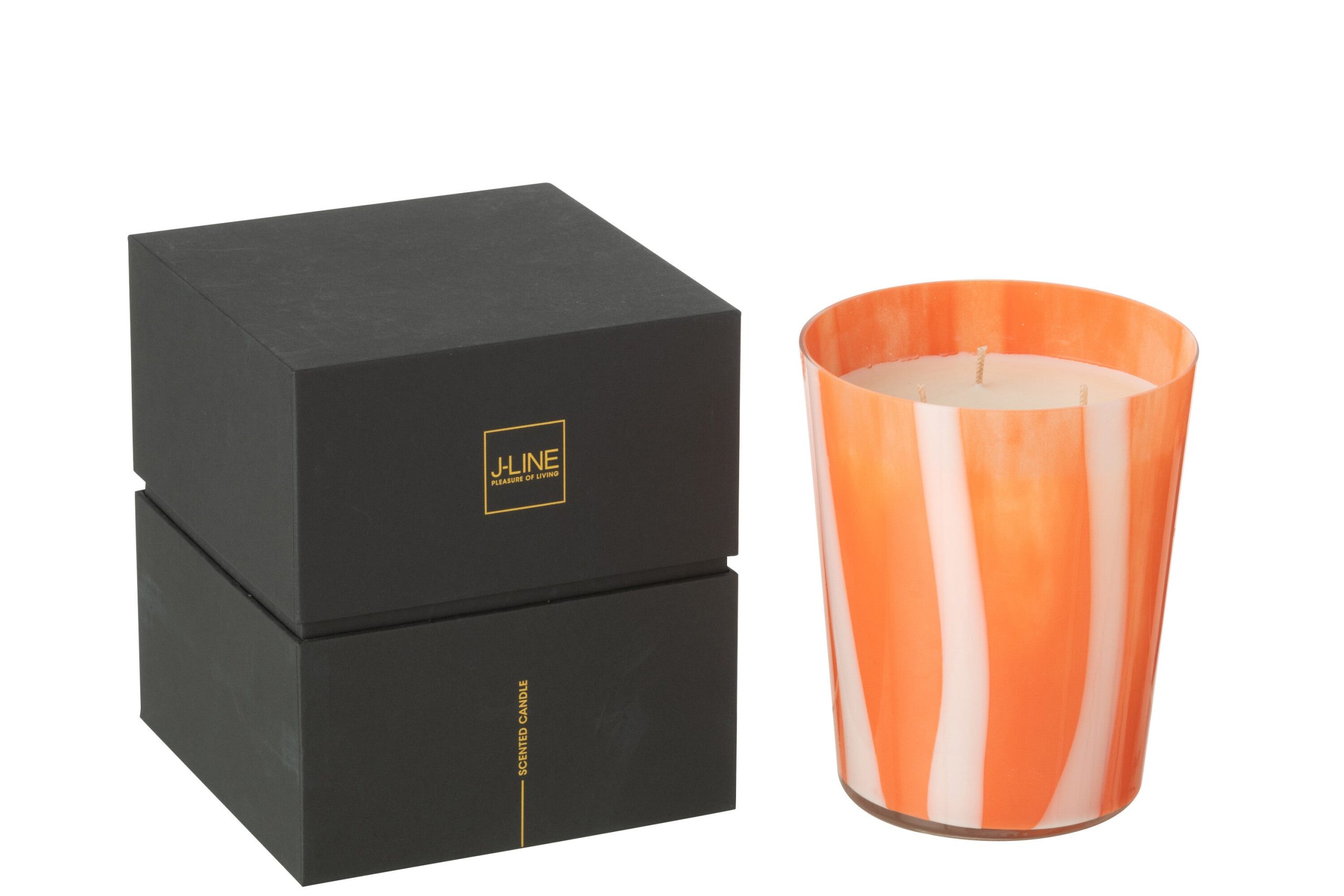 J-Line geurkaars Noa Strepen - Stone & Rock - glas - oranje - medium -