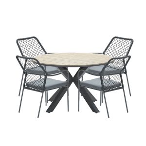 Garden Impressions tuinset Ross – Tulli zwart – light teak look – Ø122 Garden Impressions tuinset Ross – Tulli zwart – light teak look – Ø122