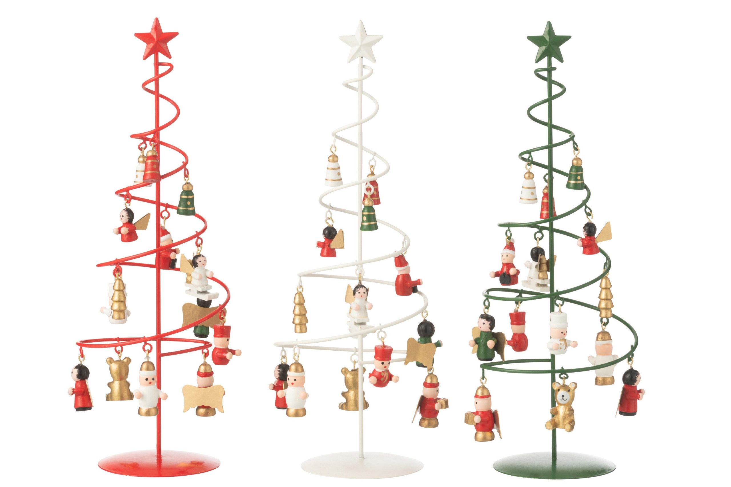 J-Line kerstboom + figuurtjes draaiend - metaal - mix - 3 stuks