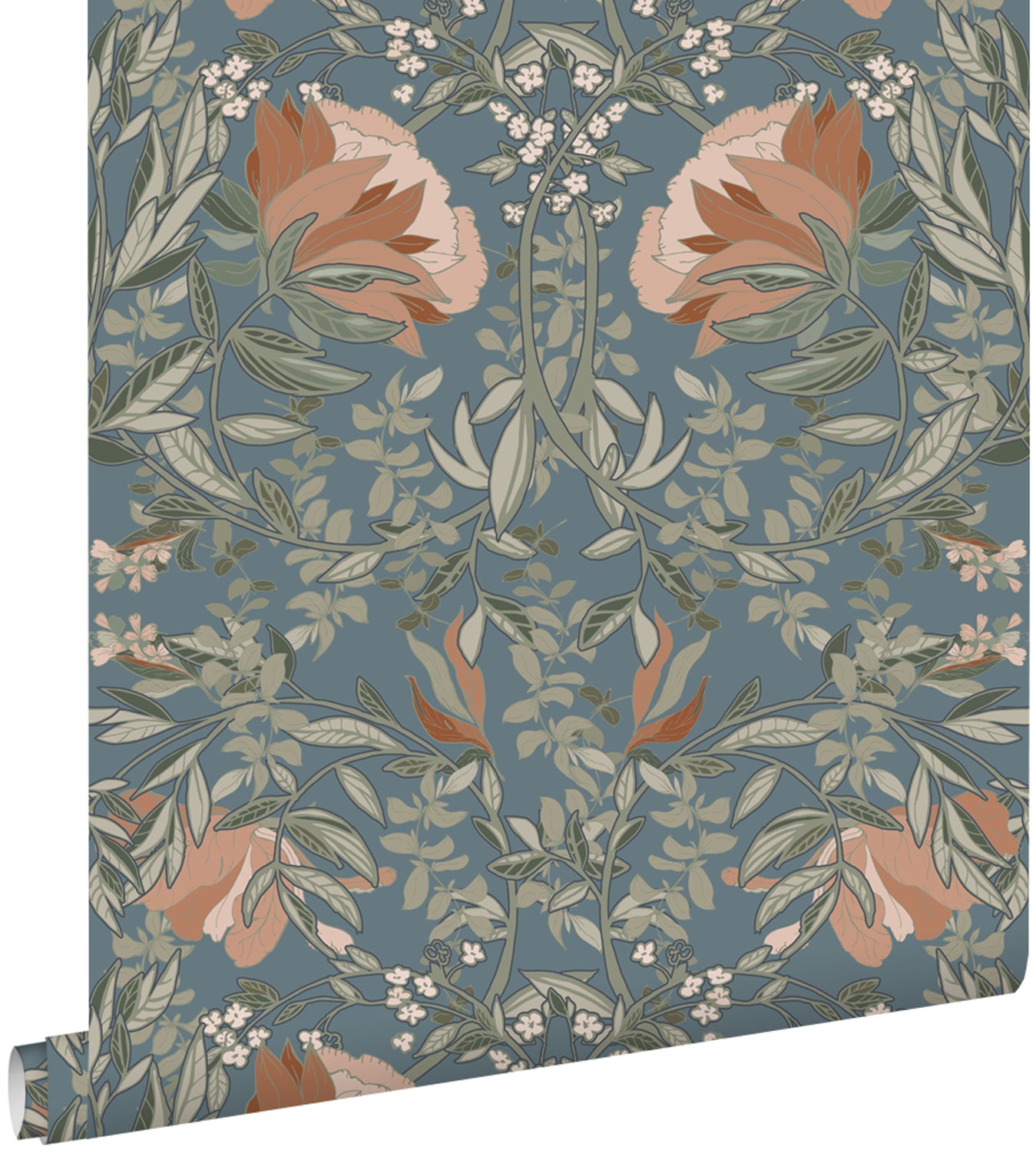 ESTAhome behang vintage bloemen in art nouveau stijl vergrijsd blauw -