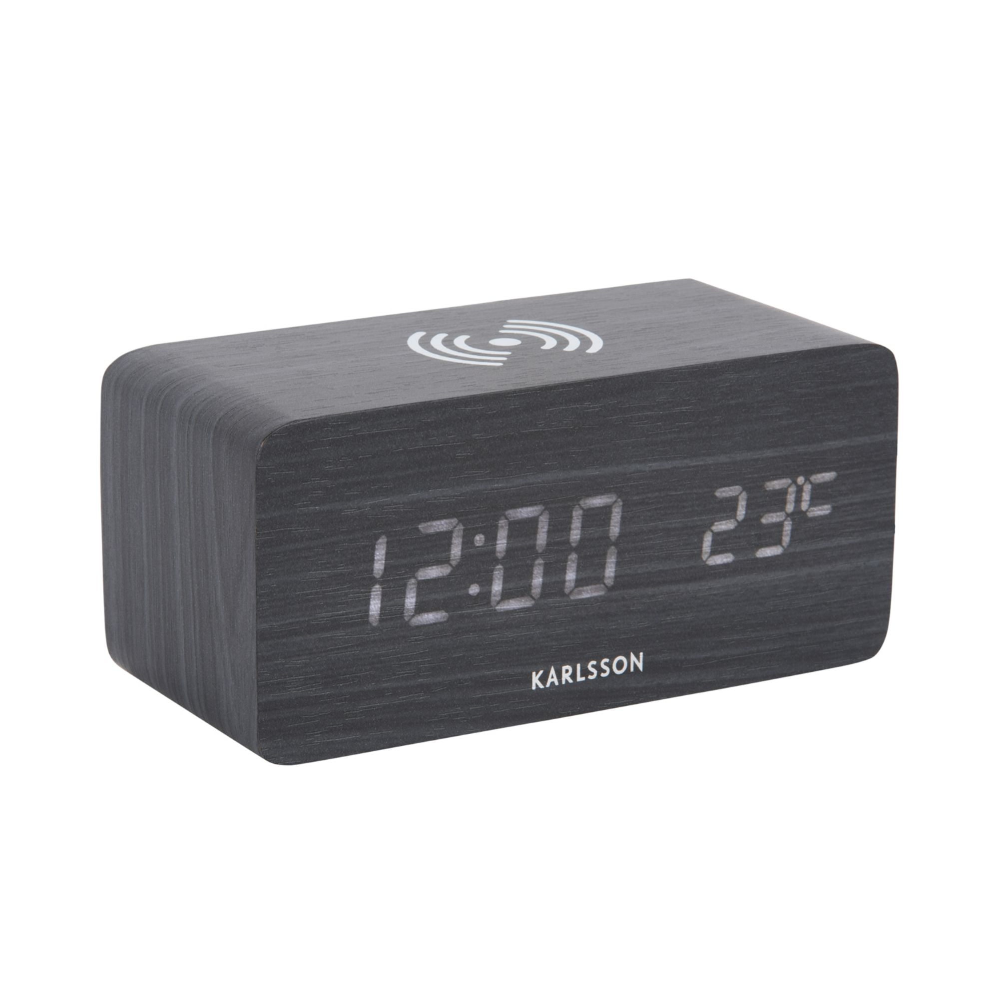 Karlsson wekker Block w. Phone Charger LED - zwart - 7.4x15x7.1cm - Va