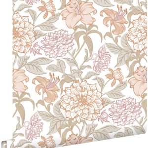 ESTAhome behang vintage bloemen terracotta en vergrijsd groen – 53 cm ESTAhome behang vintage bloemen terracotta en vergrijsd groen – 53 cm