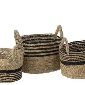 J-Line mand Laura Raffia – jute – zwart/naturel – 3 stuks J-Line mand Laura Raffia – jute – zwart/naturel – 3 stuks