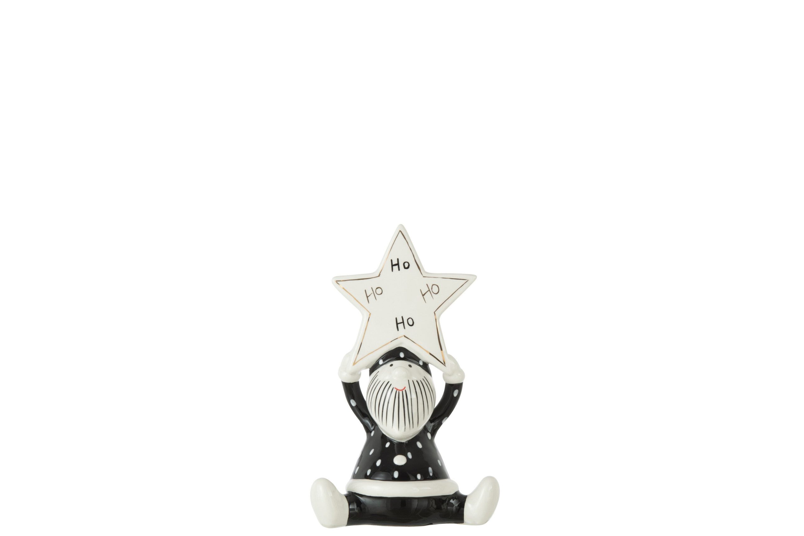 J-Line figuur Kerstman Zittend Ster Hoho - keramiek - zwart/wit - smal