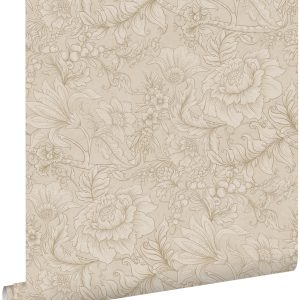 ESTAhome behang bloemmotief beige – 53 cm x 10.05 m – 139795