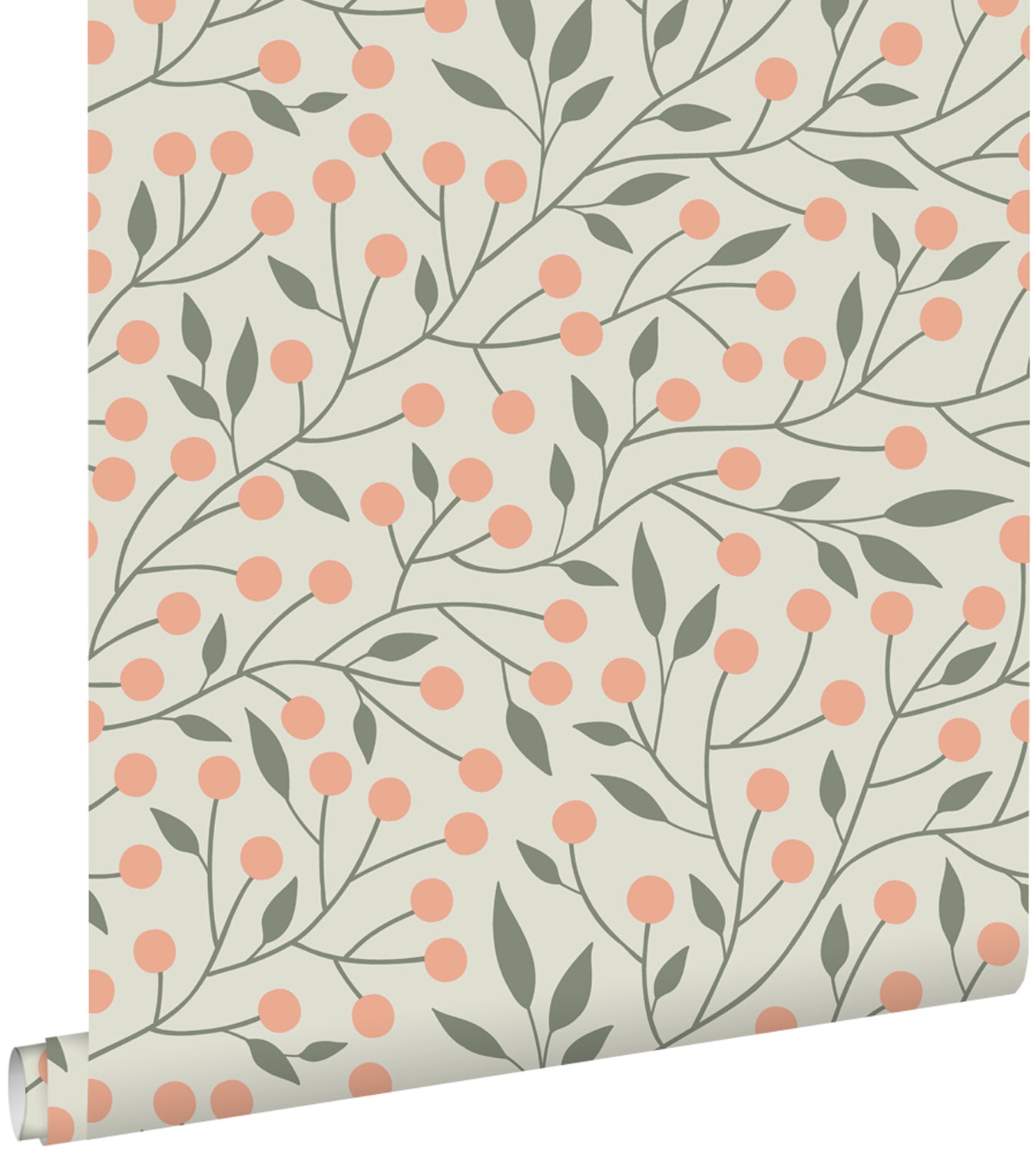 ESTAhome behang bloemmotief vergrijsd groen en perzik roze - 53 cm x 1
