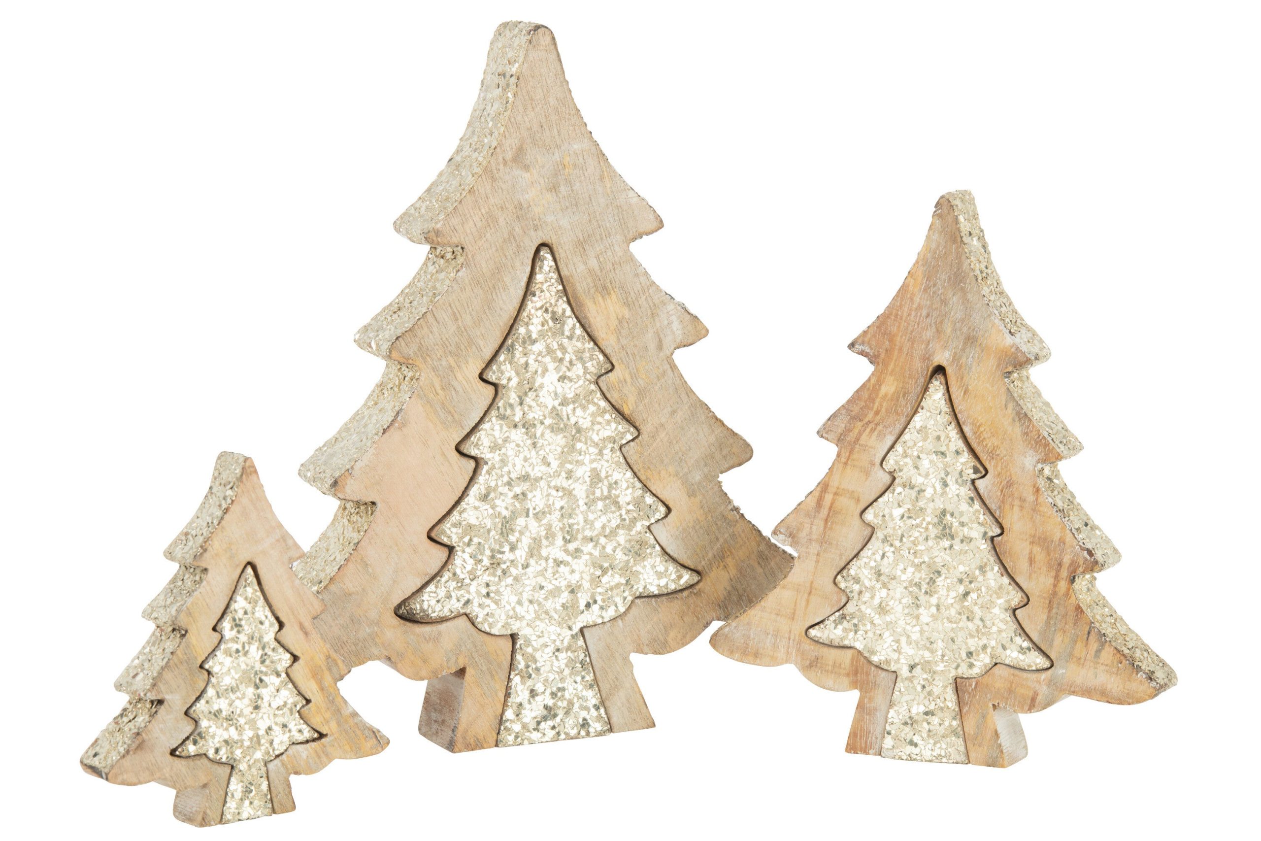 J-Line decoratie Puzzel Kerstboom - hout - goud/glitter - large