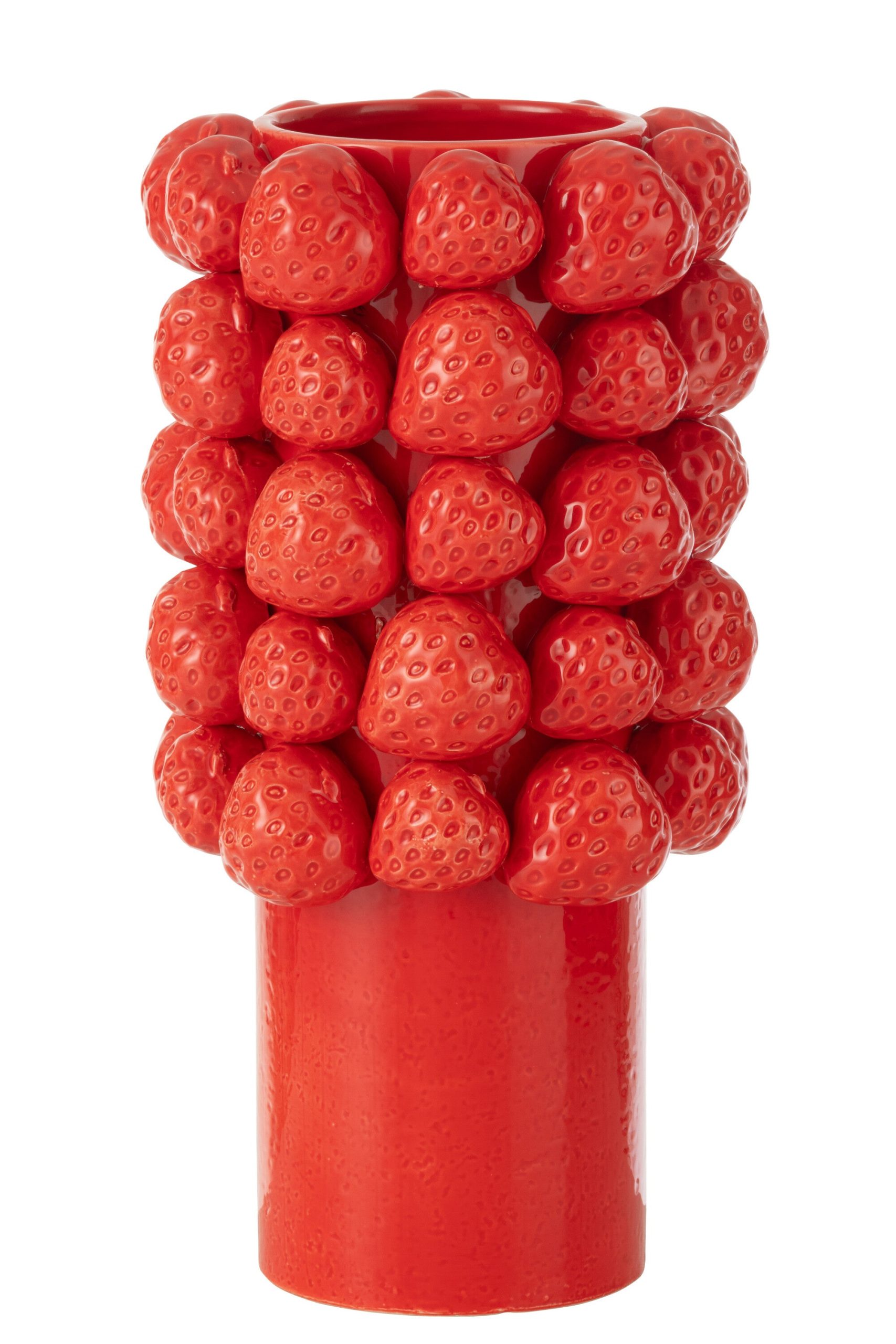 J-Line vaas Strawberries - keramiek - rood - large - 34.5 cm hoog
