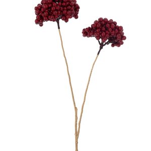 J-Line decoratie tak 2 Bloemen Bessen – kunststof – rood/goud – 12 st.
