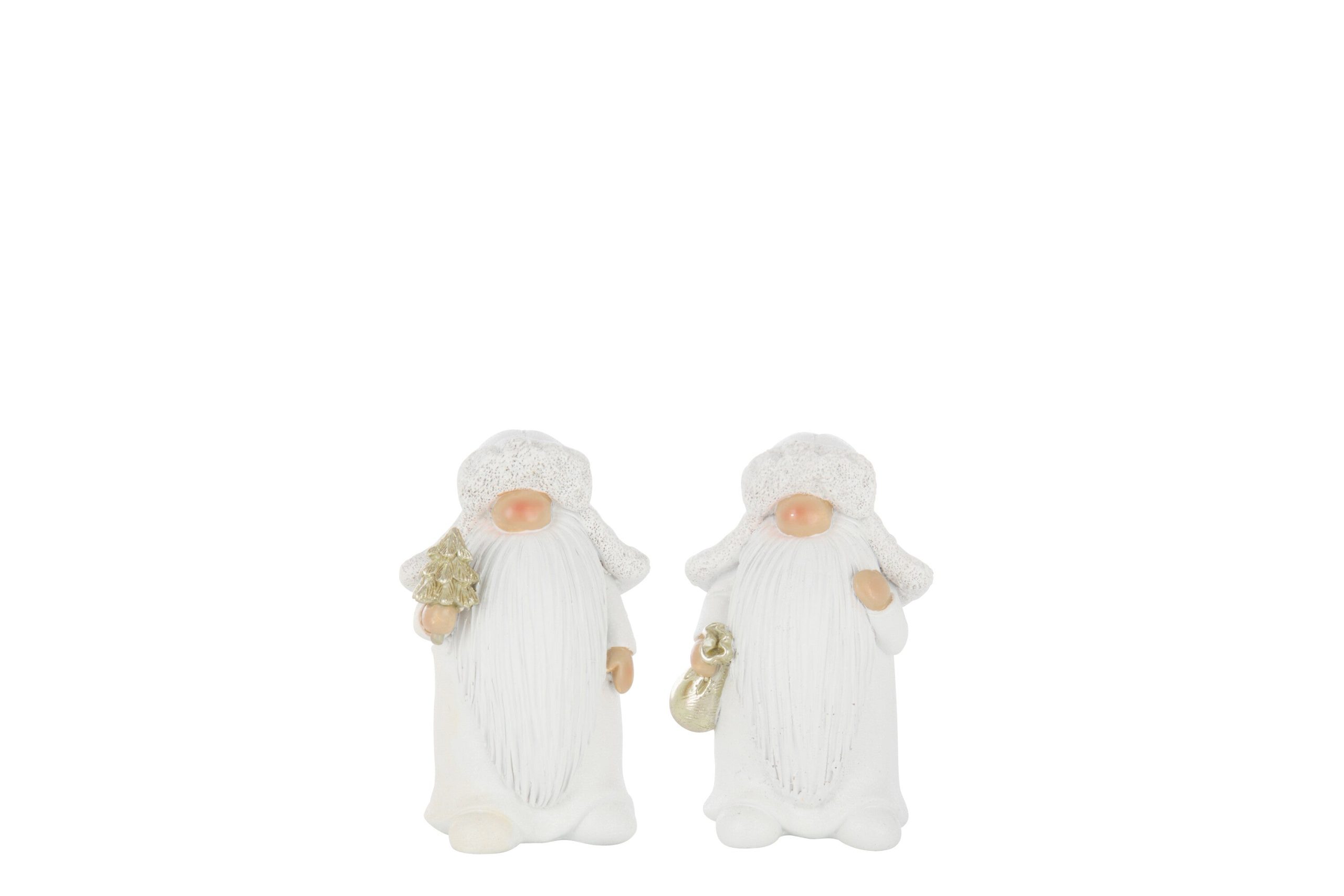 J-Line figuur Kerstman Boom + Tas - polyresin - wit/goud - small - 2 s