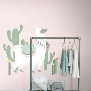 ESTAhome fotobehang alpaca zacht roze en groen – 150 x 279 cm – 158926 ESTAhome fotobehang alpaca zacht roze en groen – 150 x 279 cm – 158926