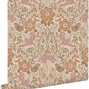 ESTAhome behang bloemen en vogels in art nouveau stijl terracotta 53 c ESTAhome behang bloemen en vogels in art nouveau stijl terracotta 53 c
