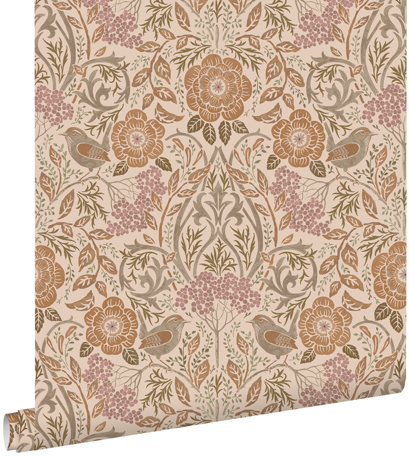 ESTAhome behang bloemen en vogels in art nouveau stijl terracotta 53 c