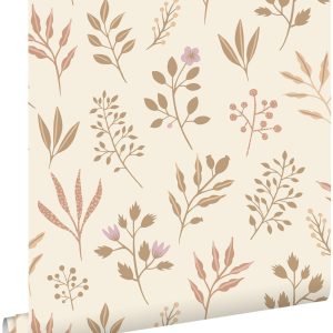 ESTAhome behang bloemmotief in Scandinavische stijl beige – 53 cm x 10