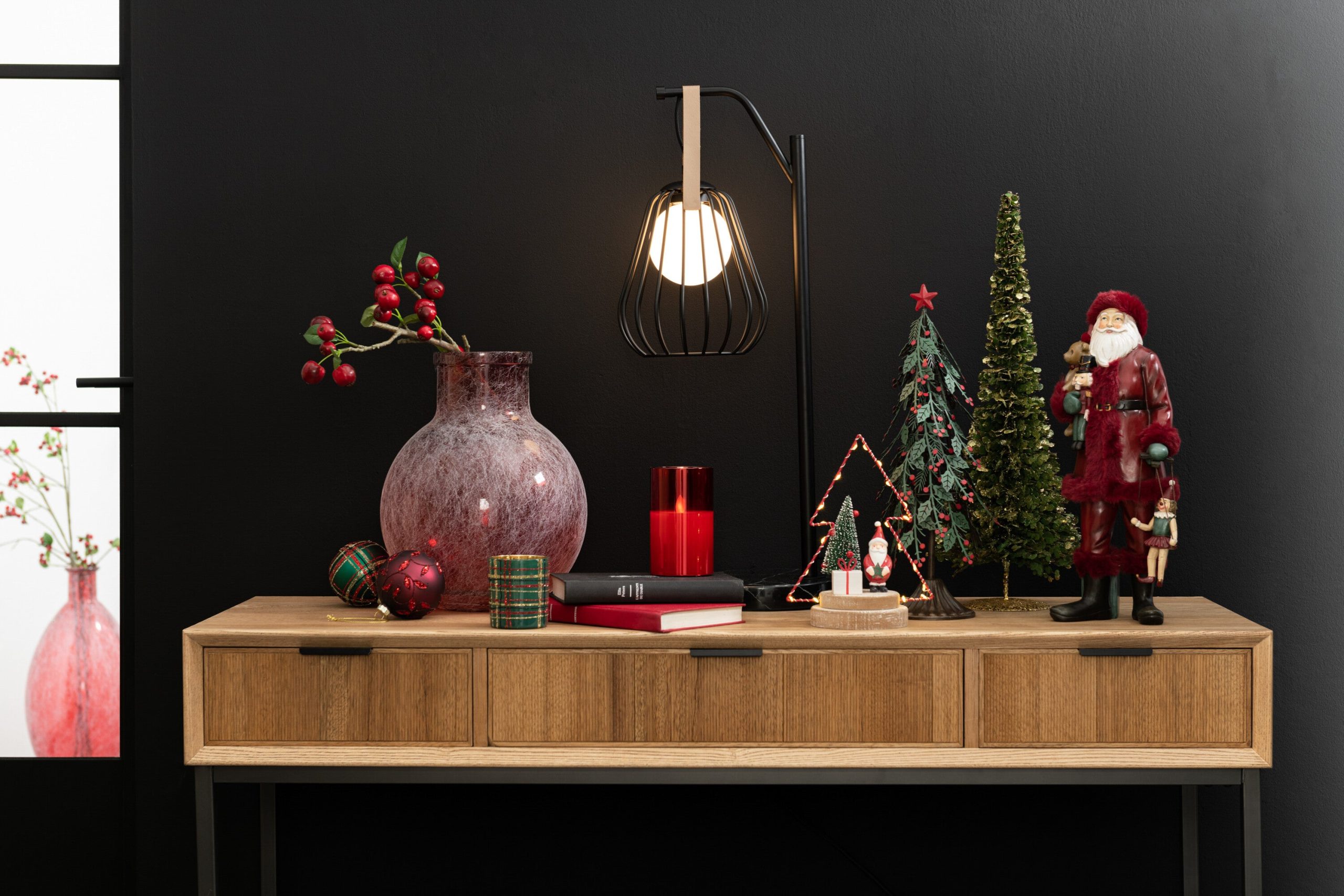 J-Line decoratie tak Bessen Fijn - kunststof - rood/groen - small - 12