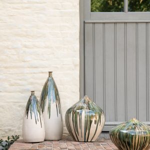 J-Line vaas Laag Verf – keramiek – naturel/groen – Ø 36 cm
