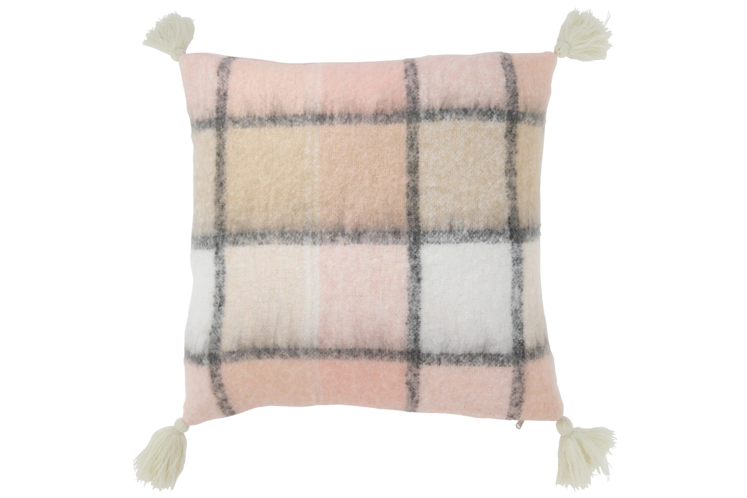 J-Line kussen Geruit - polyester - beige/roze