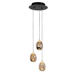 Highlight hanglamp Golden – 3 lichts – 25 x 135 cm – amber zwart Highlight hanglamp Golden – 3 lichts – 25 x 135 cm – amber zwart
