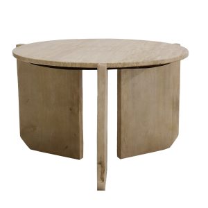 Giga Meubel Salontafel Simon Rond – Travertin/Hout – Bruin – 60x60x40c