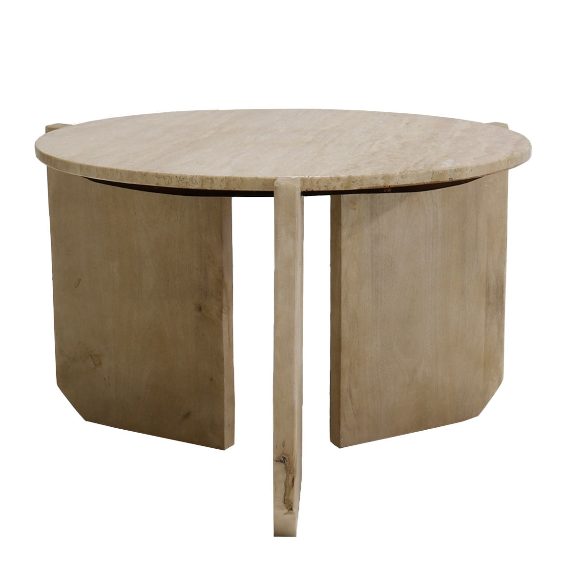 Giga Meubel Salontafel Simon Rond - Travertin/Hout - Bruin - 60x60x40c