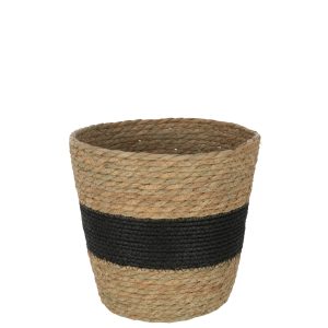 J-Line mand Rond Met Streep + Handvat – riet – naturel/zwart J-Line mand Rond Met Streep + Handvat – riet – naturel/zwart