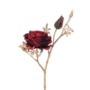 J-Line decoratie tak Roos – kunststof – rood/goud – 12 stuks