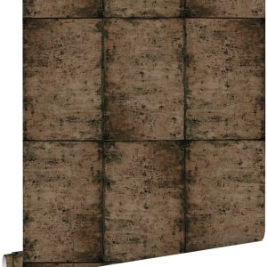 ESTAhome behang zinken platen vergrijsd bruin – 53 cm x 10.05 m – 1388 ESTAhome behang zinken platen vergrijsd bruin – 53 cm x 10.05 m – 1388