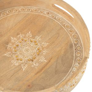 J-Line plateau met 2 handvaten Kralen – hout – naturel/wit – 2 stuks
