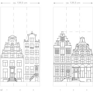 ESTAhome fotobehang getekende Amsterdamse grachtenhuisjes zwart en wit ESTAhome fotobehang getekende Amsterdamse grachtenhuisjes zwart en wit