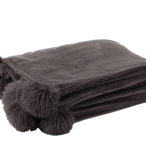 J-Line plaid Pompom – polyester – donkertaupe – 170 x 130 cm J-Line plaid Pompom – polyester – donkertaupe – 170 x 130 cm