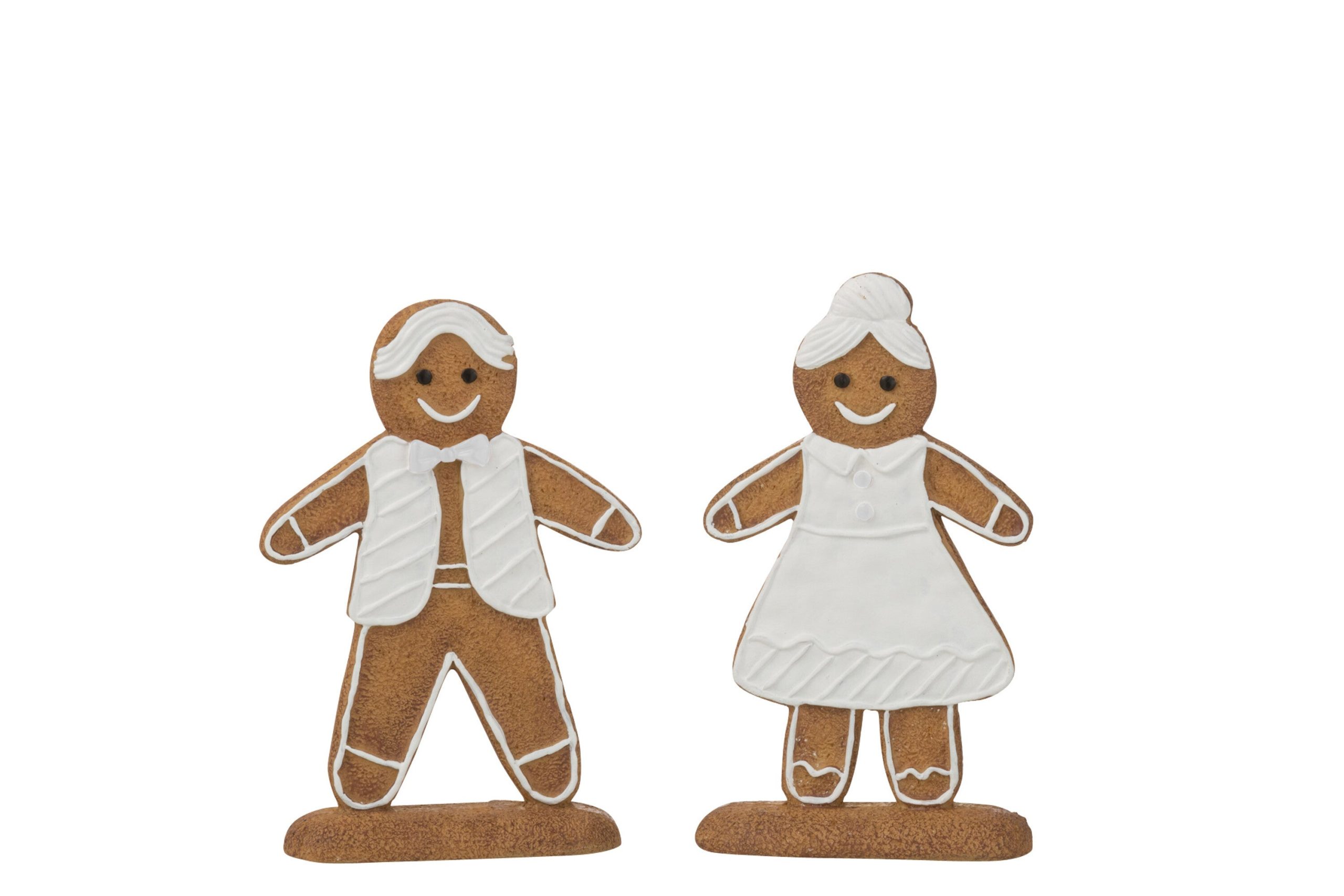 J-Line figuur Peperkoek - polyresin - wit/bruin - 2 stuks