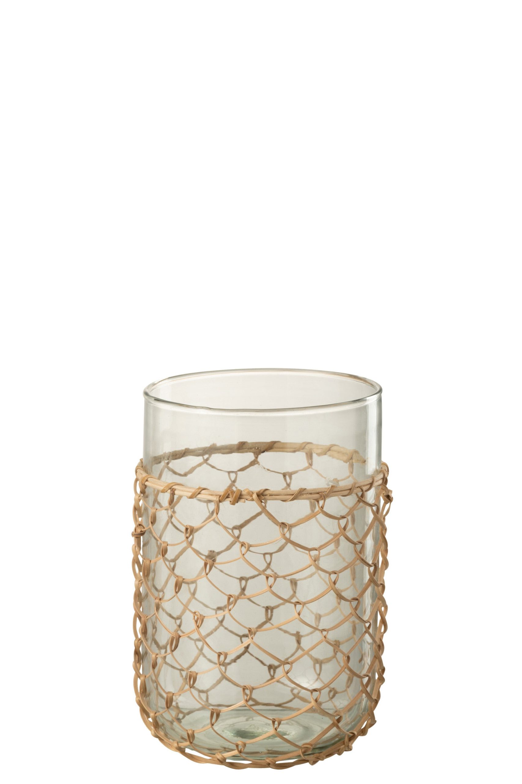 J-Line vaas Breiwerk - glas/riet - transparant - small - Ø 14 cm