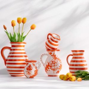 J-Line kruik Granada Stripes – keramiek – wit/oranje – medium J-Line kruik Granada Stripes – keramiek – wit/oranje – medium