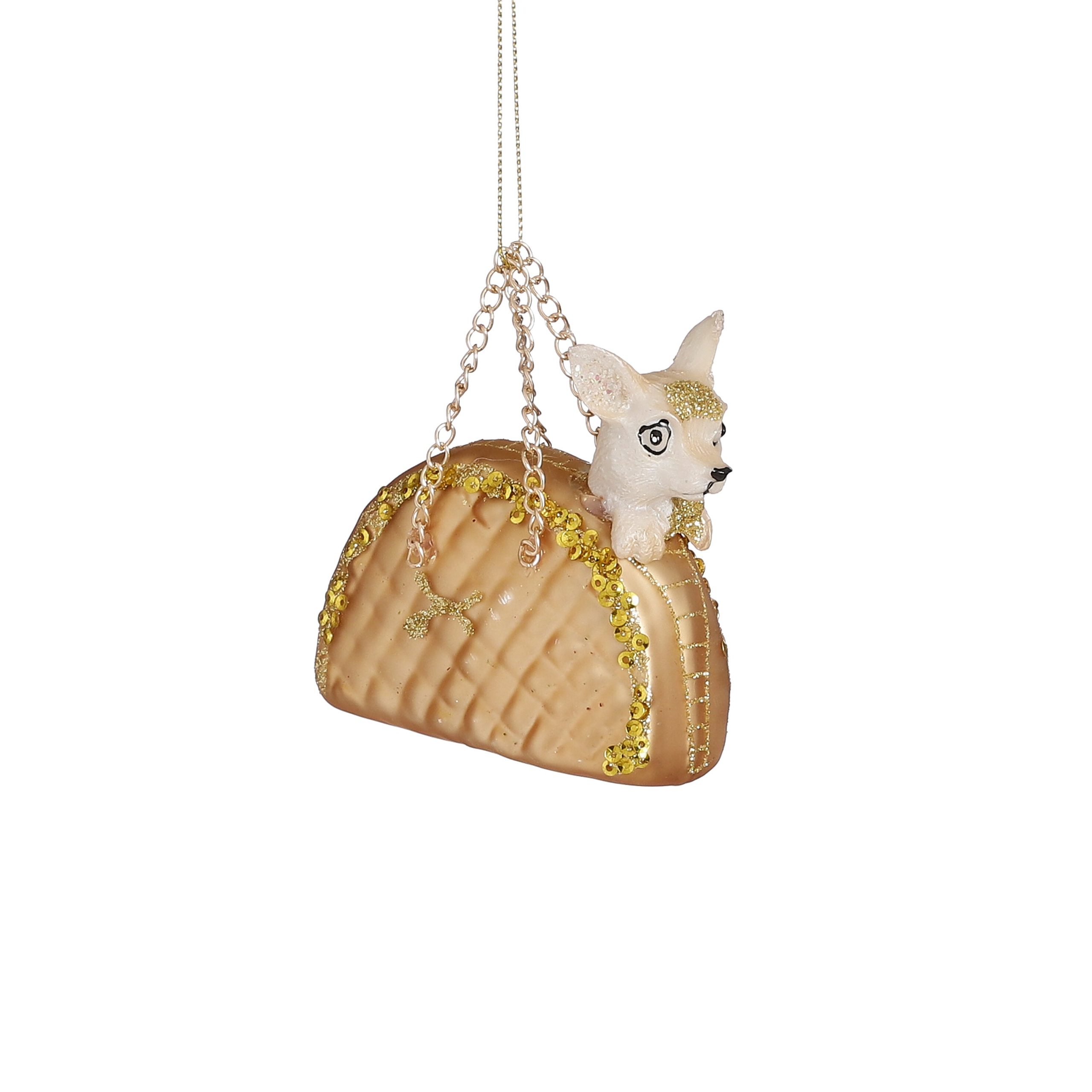 House of Seasons Kerst Ornament Handtas met Hond - L9 x B4 x H8 cm - G