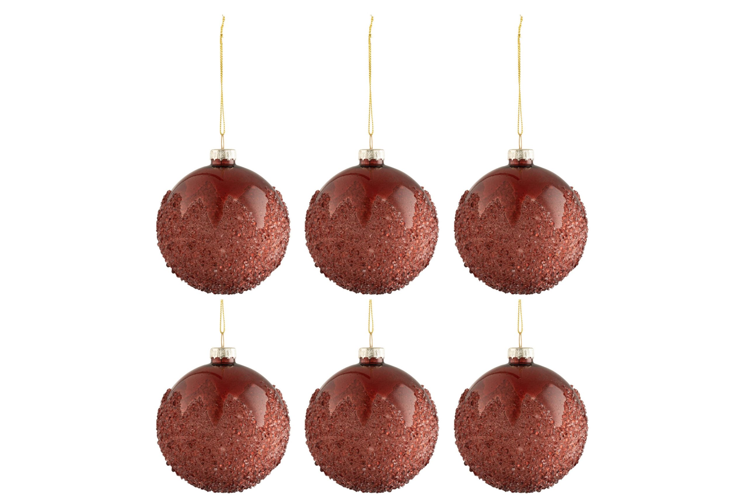 J-Line kerstbal Suiker - glas - mat rood - small - doos van 6