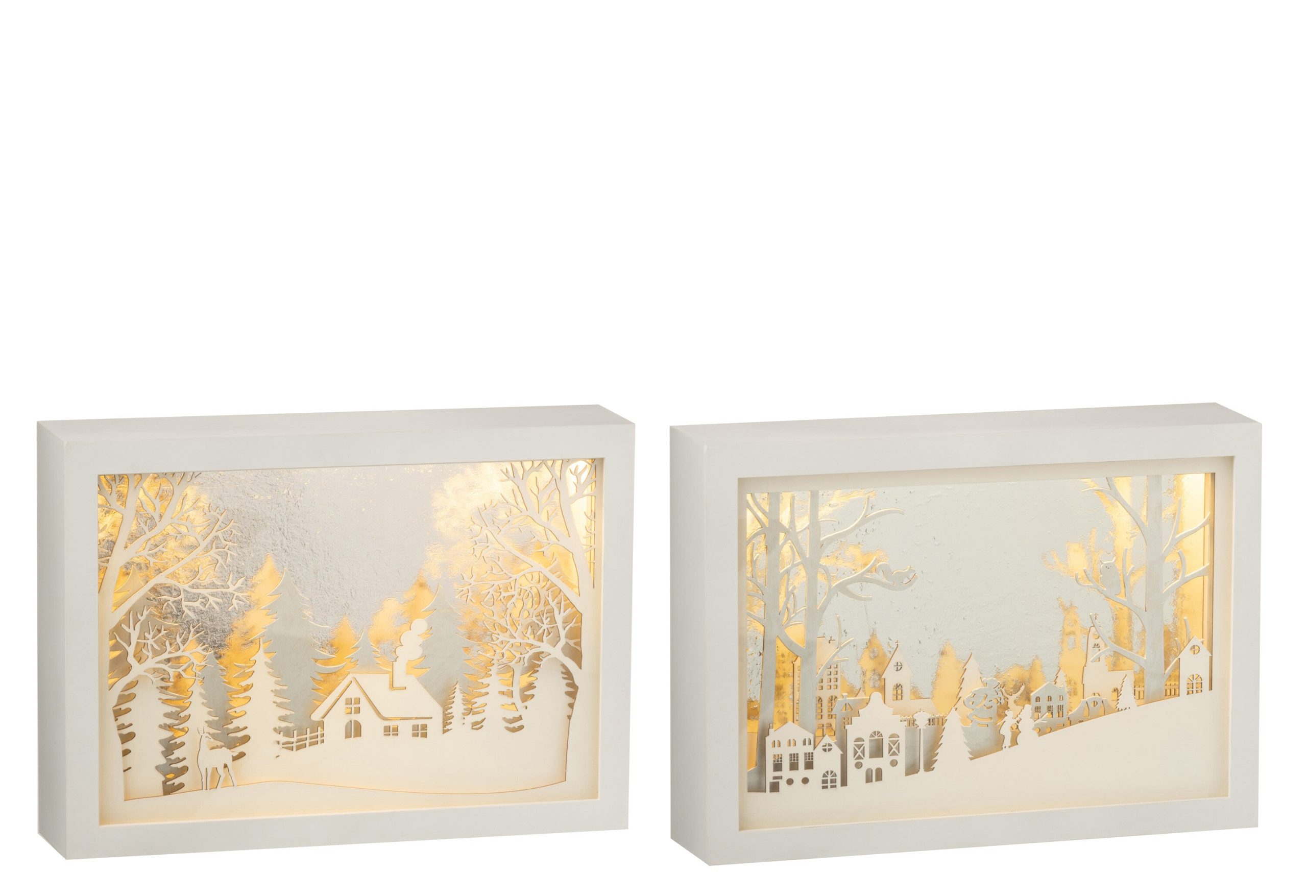 J-Line decoratie Kader 3D Winter - pvc/glas - zilver - 2 stuks - LED l