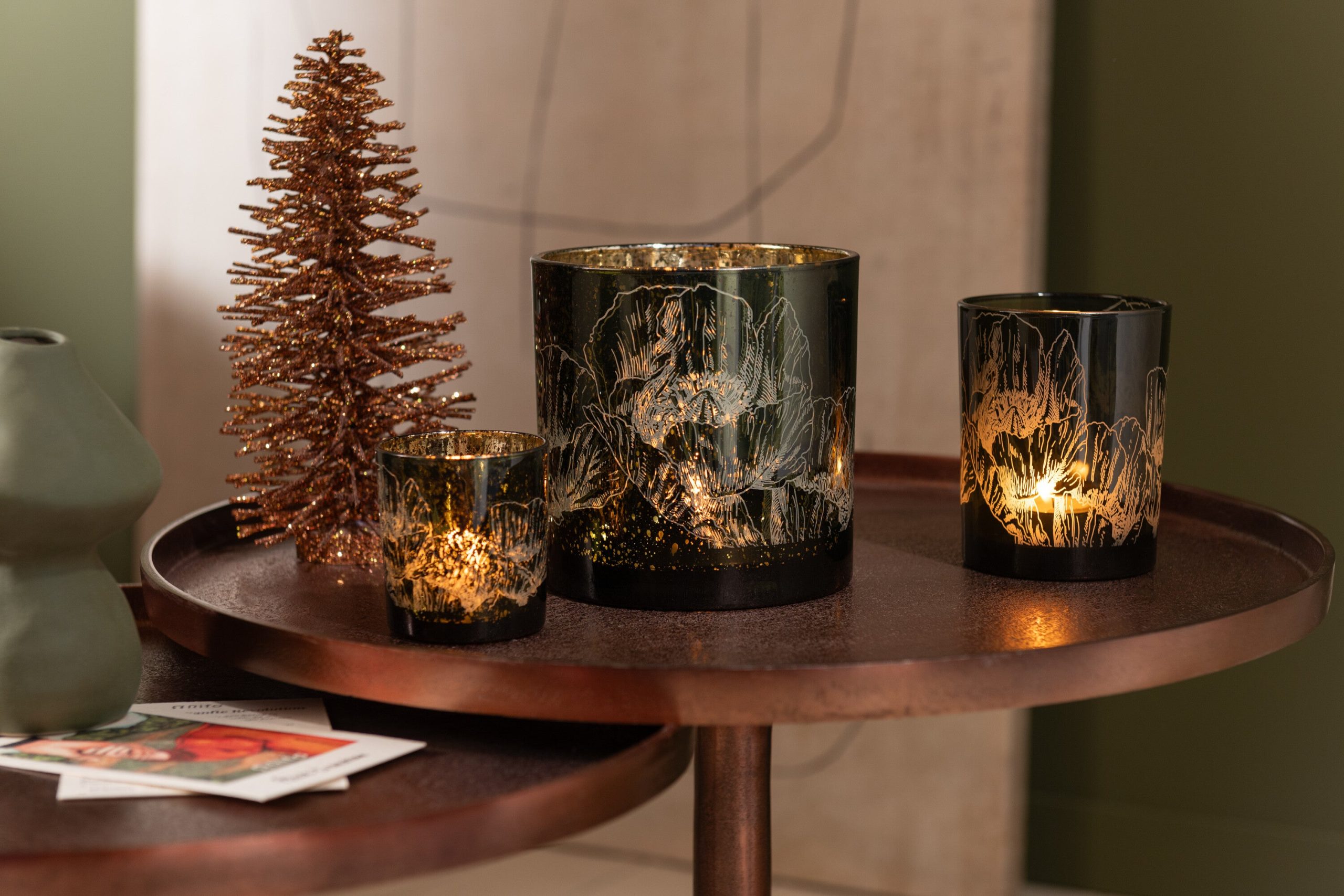 J-Line decoratie Kerstboom Glitter - hout - bruin - medium