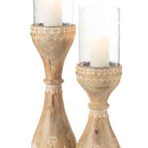 J-Line kandelaar Kralen – hout – naturel/wit – large J-Line kandelaar Kralen – hout – naturel/wit – large