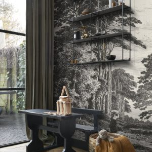 ESTAhome fotobehang bosrijk landschap zwart wit – 186 x 279 cm – 15888