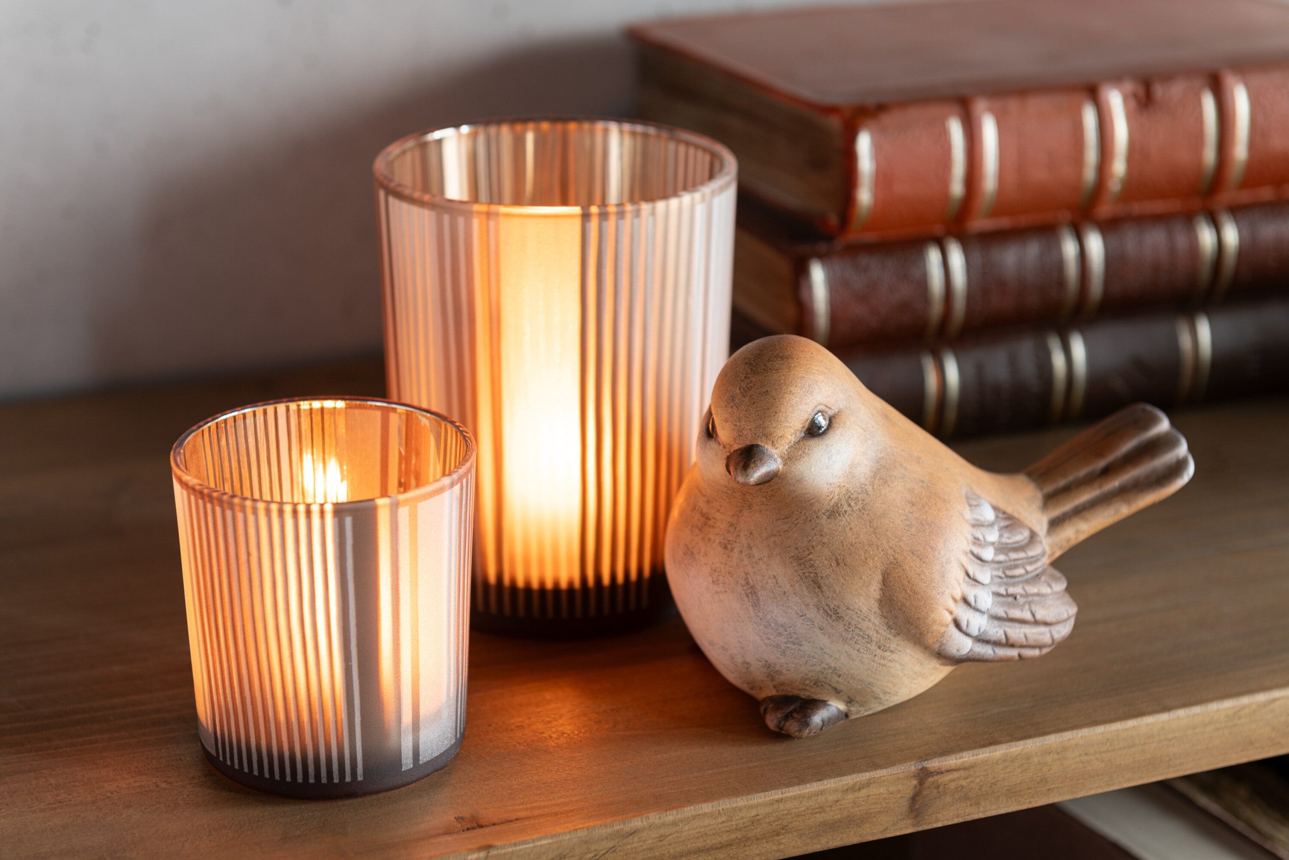 J-Line decoratie Vogel - porselein - bruin - small - 2 stuks