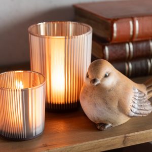 J-Line windlicht Strepen – glas – bruin/wit – medium J-Line windlicht Strepen – glas – bruin/wit – medium