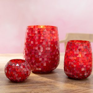 J-Line windlicht Mozaiek Driehoek – glas – rood/roze – small J-Line windlicht Mozaiek Driehoek – glas – rood/roze – small
