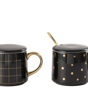 J-Line kop Amelie – porselein – zwart – doos van 2 stuks
