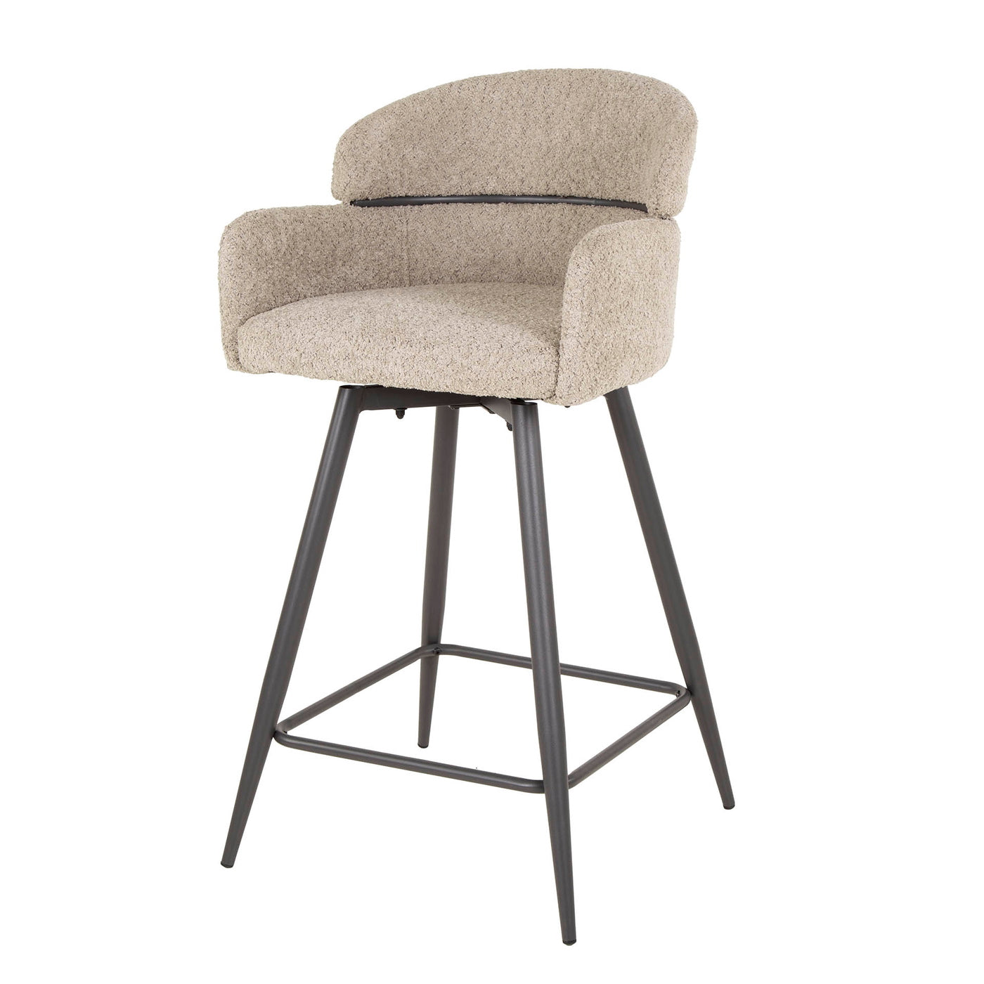Giga Meubel Barstoel Ronde Rug - Zand Bouclé - Draaibaar - Zithoogte 6
