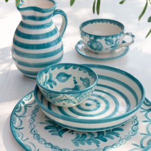 J-Line bord Granada Stripes – keramiek – wit/aqua J-Line bord Granada Stripes – keramiek – wit/aqua